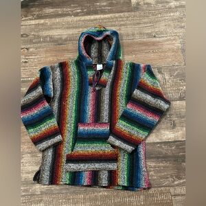 Mexican Poncho Sweater for Adults with Hood Size Medium.